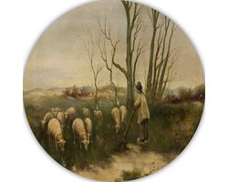 Herder en schapen - Anton Mauve wandschalen - Herder wanddecoratie rond - Schilderij Beroep - Modern schilderij - Forex - Woonkamer decoratie muurcirkel forex 60x60 cm
