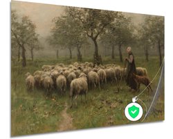 Herderin met kudde schapen - Anton Mauve wanddecoratie - Schaap wanddecoratie - Muurdecoratie Dier - Wanddecoratie klassiek - Woonkamer posters - Decoratie muur poster 90x60 cm