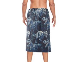 Heren Bad Handdoek Wrap - Draagbare Badjas - Na het Douchen - Sneldrogend Koraal Fluweel - 152.5x71cm - Dinosaurus Patroon