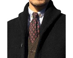 Heren Vest met Sjaalkraag en Knopen - Slim Fit Gebreide Sweater met Ribpatroon en Zakken