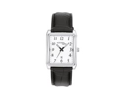Herenhorloge Adora Saphir – Rechthoekige kast, Saffierglas, Zwart leren band, Anti-allergisch staal, Quartz