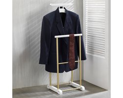 Herenkapstok MEDINA met kleerhanger, broekhanger en plank - Stijlvolle kapstok, metaal, wit/goud, voor slaapkamers en meer - Hoofdafbeelding