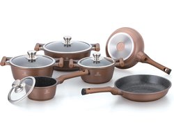 Herenthal Inductie Pannenset- Luxe 10-delige Koekenpannenset -  Voor alle warmtebronnen - Met Glazen Deksels - Koper