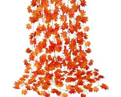 Herfst Blad Slinger – Set van 12 Esdoorn Wijnstokken – Realistische Herfstdecoratie van Zijde en Kunststof – Duurzaam & Herbruikbaar – Voor Deur, Open Haard, Balkon, Trap & Feestdecoratie