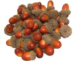 Herfst decoratie kunstmatige eikels - fruit voor thuis - huis keuken kerstdecoratie herfst tafel strooien handwerk 50 stuks (bruin)