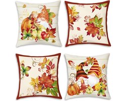 Herfst decoratie kussenhoezen - Herfstbladeren pompoenkabouterblad - 45 x 45 cm - decoratieve sierkussenslopen - zachte fluwelen kussenslopen - slaapbank tuin patio - set van 4