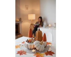 Herfst Decoratie Set – 2 Pompoenen & 2 Gnomes – Kunststof Tafeldecoratie – Opberger & Halloween Versiering