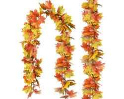 Herfst Esdoornblad Slinger-2-pack-Herfst decoratie kunstmatige esdoornblad slinger -Lengte 175cm-Herfstdecoratie voor Halloween Feest- Kunstesdoornbladeren - en buitendecoratie voor een Thanksgiving-huwelijksfeest met familiethema-Herfstdecoraties