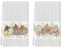 Herfst Keukendoeken Set van 2 met Esdoornblad en Pompoenen – 42 x 65 cm