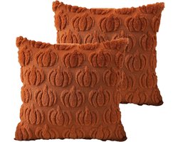 Herfst Kussenhoezen 45 x 45 cm - 2 Stuks met Pompoen Design voor Halloween en Thanksgiving, Rust Rood
