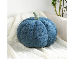 Herfst-pompoenkussen | Decoratief kussen van teddyfleece voor bank of bed | Sfeervol woonaccessoire voor herfst en Halloween, Blauw,Diameter van 20 cm