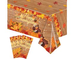 Herfst Tafelkleed - Autumn Pumpkin Maple Leaves - 54 x 108 Inch Waterdicht Plastic Tafellaken - 4 Stuks - Thanksgiving Feest Decoratie Oranje