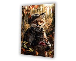 Herfstvos met mand vol bessen - Vos canvas schilderijen - Schilderijen canvas bos - Hyperrealisme - Woonkamer decoratie industrieel - Decoratie muur - canvas 30x45 cm