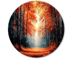 Herfstwandeling in het bos - Herfst muurdecoratie rond - Ronde wandprint bomen - Impressionisme - Decoratieve muurcirkels - Slaapkamer accessoires - muurcirkel aluminium 50x50 cm