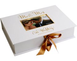 Herinneringsdoos Bruiloft - Bruidsschat Kist - Bewaren Momenten - Gouden Opschrift - A4 Formaat - Houtkleurig
