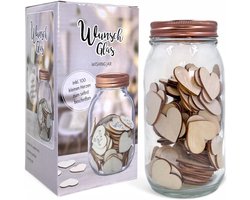 Herinneringsglas met 100 houten hartjes voor gastenboek alternatief bruiloft en verjaardag
