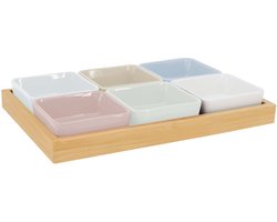Herinneringsschaal set met houten dienblad nr. 2, 7 stuks.