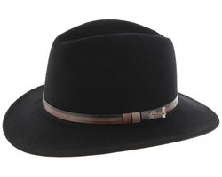 Herman chapeau grand bord droit en feutre noir avec ceinture faux cuir bicolore