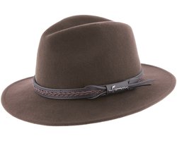 Herman Chapeau grand bord droit marron avec ceinture torsadée et des cache-oreilles retractables
