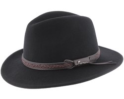 Herman Chapeau grand bord droit noir avec ceinture torsadée et des cache-oreilles retractables