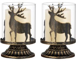 Hert kandelaar, kaarsenhouder voor Kerstmis, tafeldecoratie, windlichthouder, shabby chic, theelichthouder, metaal voor stompkaarsen, orkaans, zwarte decoratie voor mantel open haard