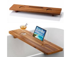 Hervita Badplank Acaciahout 80CM - Duurzaam Hout - Hoge Kwaliteit - Stabiel en Betrouwbaar - Met IPad/Telefoon Gleuf - Badplank Voor In Bad