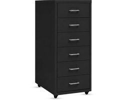 Hervita Ladeblok Zwart - Ladeblok Op Wielen - 6 Lades - Ladeblok Bureau - 69 X 40 X 28 CM