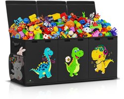 Hervita Speelgoedkist Zwart Dino - Uitstekende Kwaliteit - Veilig - Inklapbaar - Duurzaam - Opbergkist - Speelgoed Kist - 98 x 34 x 40CM