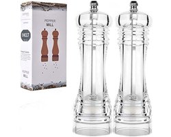 Hervulbare 20,3 cm grote transparante acryl heldere pepermolen standaard set peperkorrels combo verstelbare grofheid zout peper shakers met keramische rotor keuken keuken gadgets (20 cm - 2 stuks Pack
