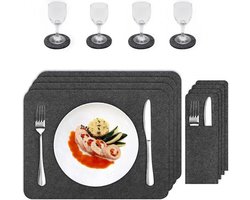 Herzberg Cooking Herzberg Hg-04203: 18-Delige Eettafel Placemat, Bestekzak & Onderzetters Set Van Natuurlijk Vilt