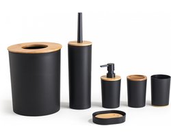 Herzberg HG-04456: 6-delige badkameraccessoireset - Bamboe - Mat Zwart