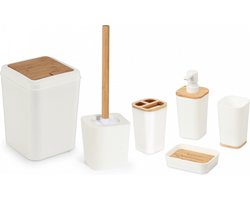 Herzberg HG-04463: 6-delige badkameraccessoireset - Bamboe - Mat Crèmekleurig