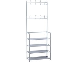 Herzberg HG03404 Coat Rack with 4-Step Shoe Rack, 8 Robust Hooks and Space for 12 Pairs of Shoes, 60 x 26 x 155 cm, Easy to Assemble and Move