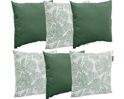 Hesperide Bank/sier/tuin kussens - binnen/buiten - set 6x stuks - palm print/groen - 40x40 cm