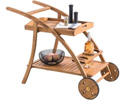 HESPERIDE HIXA Keukentrolley - op wieltjes - met Dienblad - voor Buiten en Binnen - Serveerwagen - Roltafel - Acacia hout - Neutraal - GINA