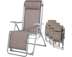 HESPERIDE HIXA Tuinstoelen - Ligstoel - set van 4 - Campingstoel - Strandstoel - Klapstoel - verstelbaar - opvouwbaar - loungestoel buiten - Taupe - SILOS