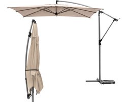 HESPERIDE Parasol - Zweefparasol - met voet - Stokparasol - 360° draaibaar - 240x250cm - Staal - Polyester - Beige - JAMES