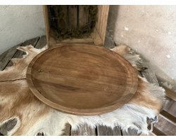 Het Bloemenerf - Landelijk houten groot rond dienblad / houten schaal