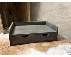Het Bloemenerf / Landelijk houten plateau met grote lade / gruttersbak / koffieplateau / incl exclusieve Hooglander sleutelhanger