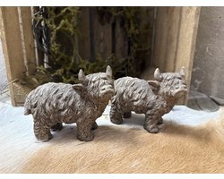 Het Bloemenerf - Schotse Hooglander Beeldjes – Set van 2 – highlander - Rustiek – Decoratie Beelden Koe – Landelijk & Stoer Woonaccessoire