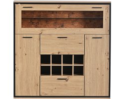 Het dressoir met dubbele deuren, zijkast, wijnkast met wijnhouder, opbergkast. buffetkast Vitrinekast