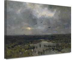 Het moeras - Anton Mauve portret - Moeras portret - Canvas schilderij Landschap - Muurdecoratie klassiek - Canvas schilderij woonkamer - Slaapkamer decoratie 90x60 cm
