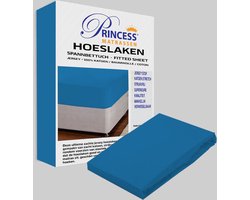 Het Ultieme Zachte Hoeslaken- Jersey -Stretch -100% Katoen-Lits-Jumeaux- 200x200+40cm- Blauw - Voor Boxspring-Waterbed