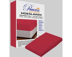 Het Ultieme Zachte Hoeslaken- Jersey -Stretch -100% Katoen-Lits-Jumeaux- 200x200+40cm-Rood - Voor Boxspring-Waterbed