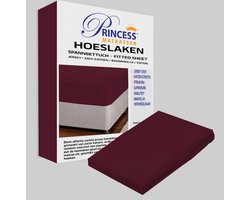Het Ultieme Zachte Hoeslaken - Jersey - Stretch - 100% Katoen - Strijkvrij - Rondom elastiek - Lits-Jumeaux - 180x220+40cm - Bordeaux - Voor Boxspring - Waterbed