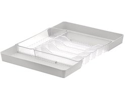 Hexa Expandable Organizer voor Bestek en Keukengerei - Moderne Lade Organizer met 6 Scheidingswanden, 13 x 16, Doorzichtig Frost en Steen Grijs