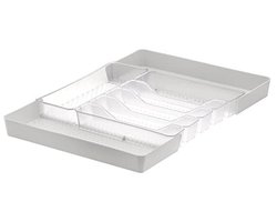 Hexa Expandable Organizer voor Bestek en Keukengerei - Moderne Lade Organizer met 6 Scheidingswanden, 13 x 16, Doorzichtig Frost en Steen Grijs