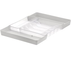 Hexa Expandable Organizer voor Bestek en Keukengerei - Moderne Lade Organizer met 6 Scheidingswanden, 13 x 16, Doorzichtig Frost en Steen Grijs