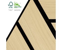 Hexagon akoestische panelen | Set van 6, elk 300x260x18mm - 0,468 m² - | Echt houtfineer (eiken) & akoestisch vilt (zwart) | Wandpanelen, Geluidsisolatie, Geluidsisolatie, Akoestisch paneel