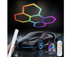 Hexagon LED Verlichting - RGB Lampen - Dimbaar Met Afstandsbediening & APP - Hoge Kwaliteit - Kapper Verlichting - 5 LED Panelen - Garage Verlichting - Vervormbare Wandpanelen - Salon Verlichting